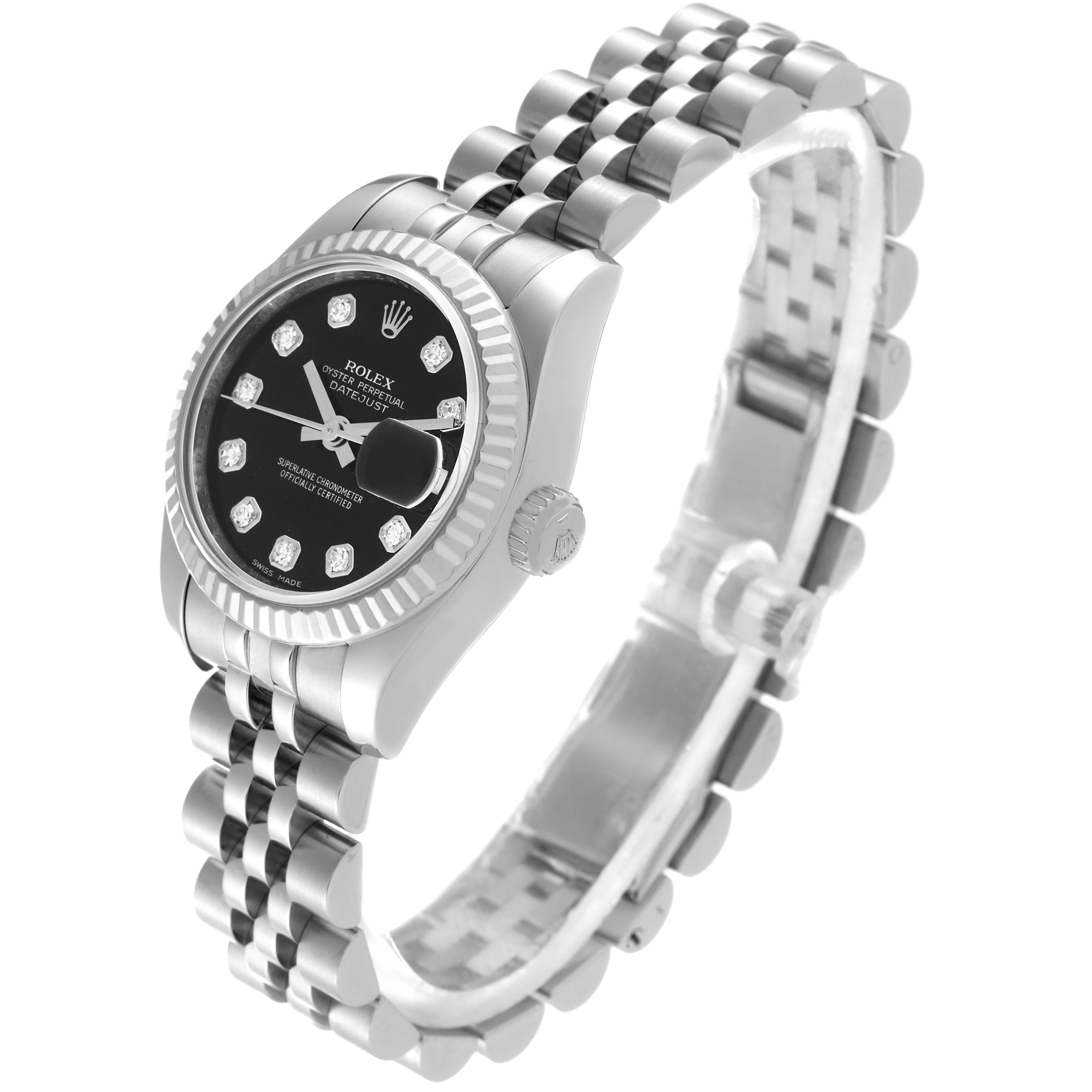 Rolex Datejust Steel White Gold Black Diamond Dial Ladies Watch 179174 Box Card 5