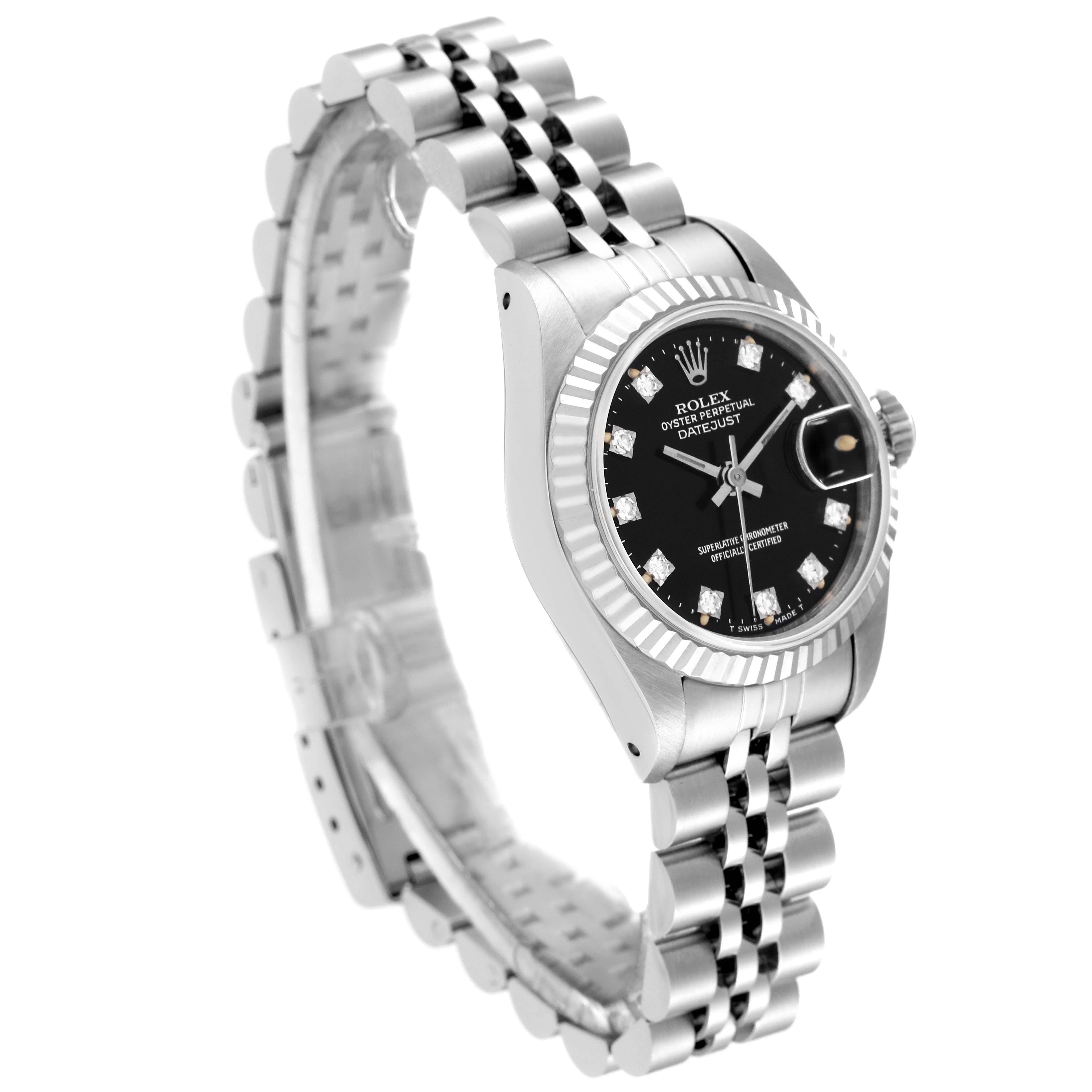 Rolex Datejust Steel White Gold Black Diamond Dial Ladies Watch 69174 Box Papers In Excellent Condition In Atlanta, GA