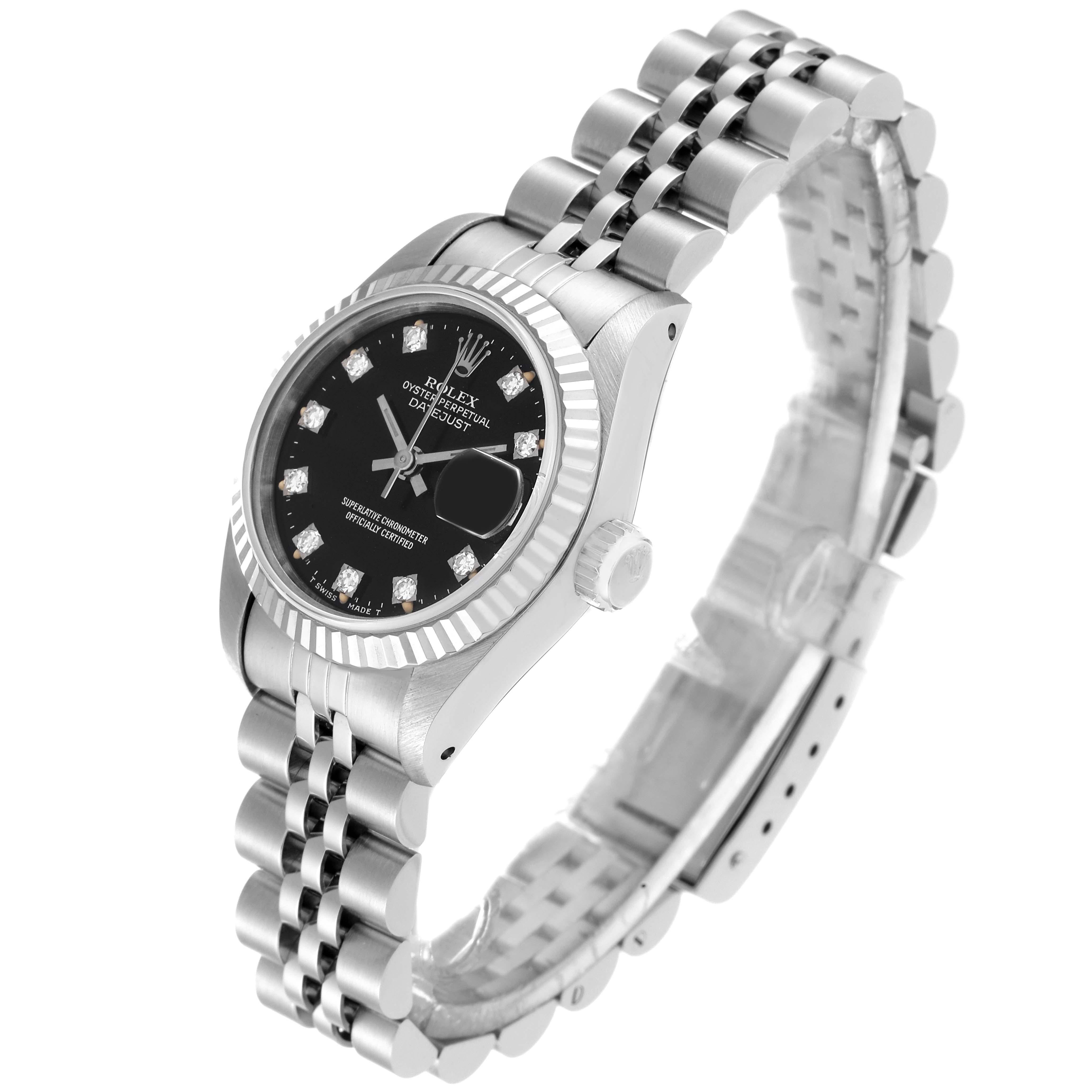 Women's Rolex Datejust Steel White Gold Black Diamond Dial Ladies Watch 69174 Box Papers