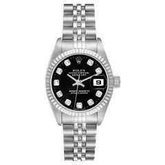 Rolex Datejust Steel White Gold Black Diamond Dial Ladies Watch 69174 Box Papers