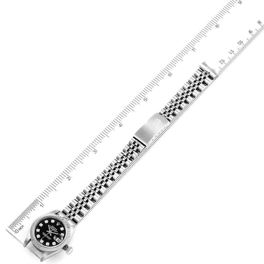 Rolex Datejust Damenuhr aus Stahl und Weißgold mit schwarzem Diamant-Zifferblatt 69174 im Angebot 7
