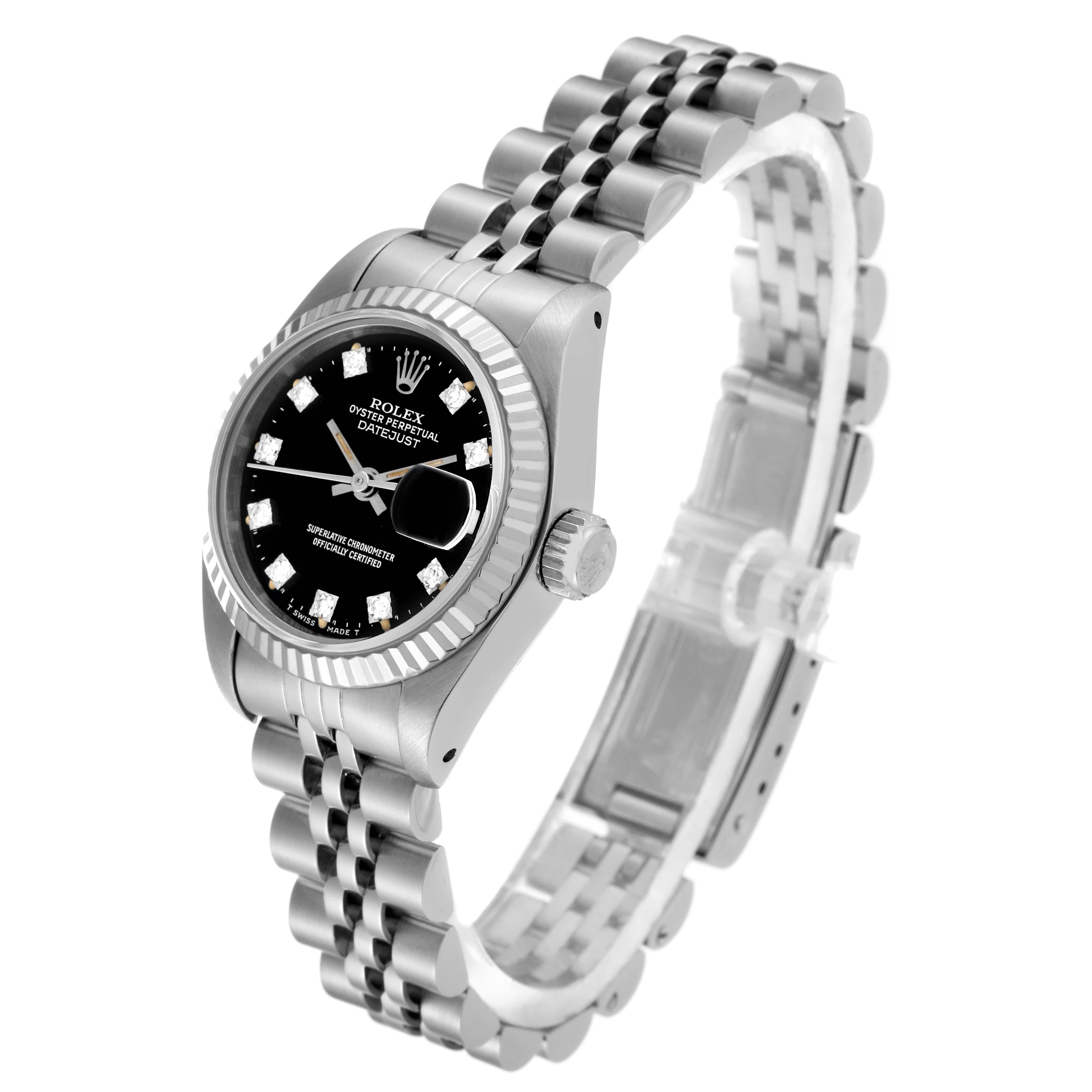 Rolex Datejust Steel White Gold Black Diamond Dial Ladies Watch 69174 7