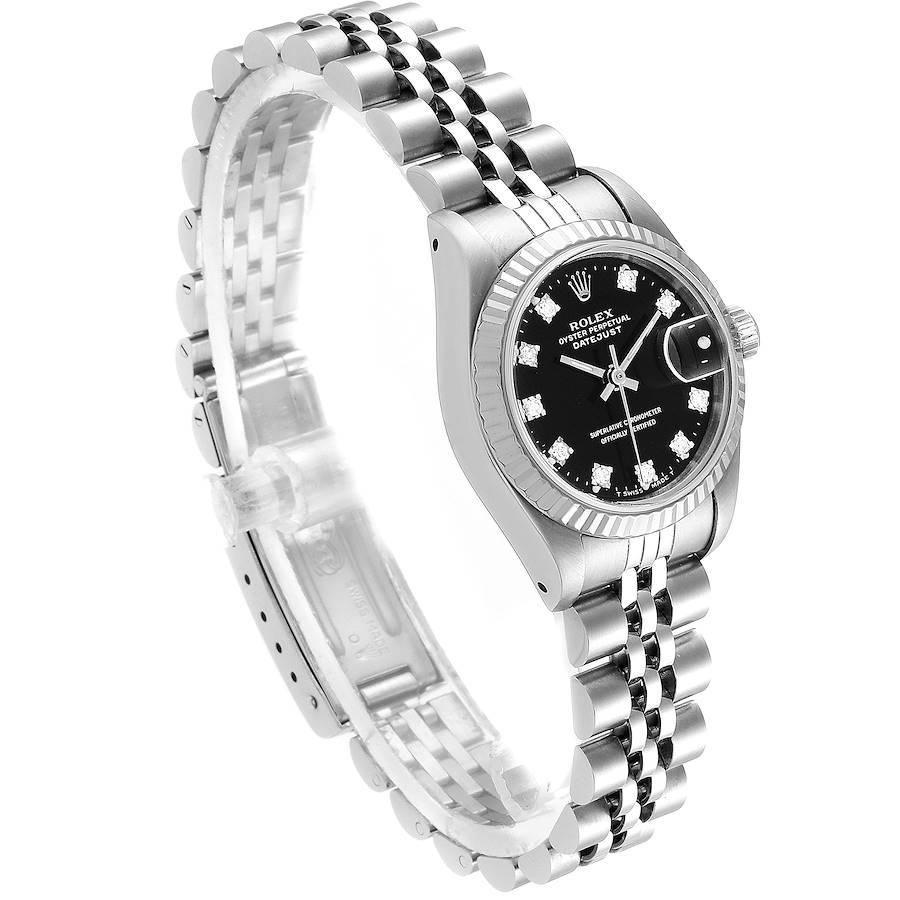 Rolex Datejust Steel White Gold Black Diamond Dial Ladies Watch 69174 In Good Condition For Sale In Atlanta, GA