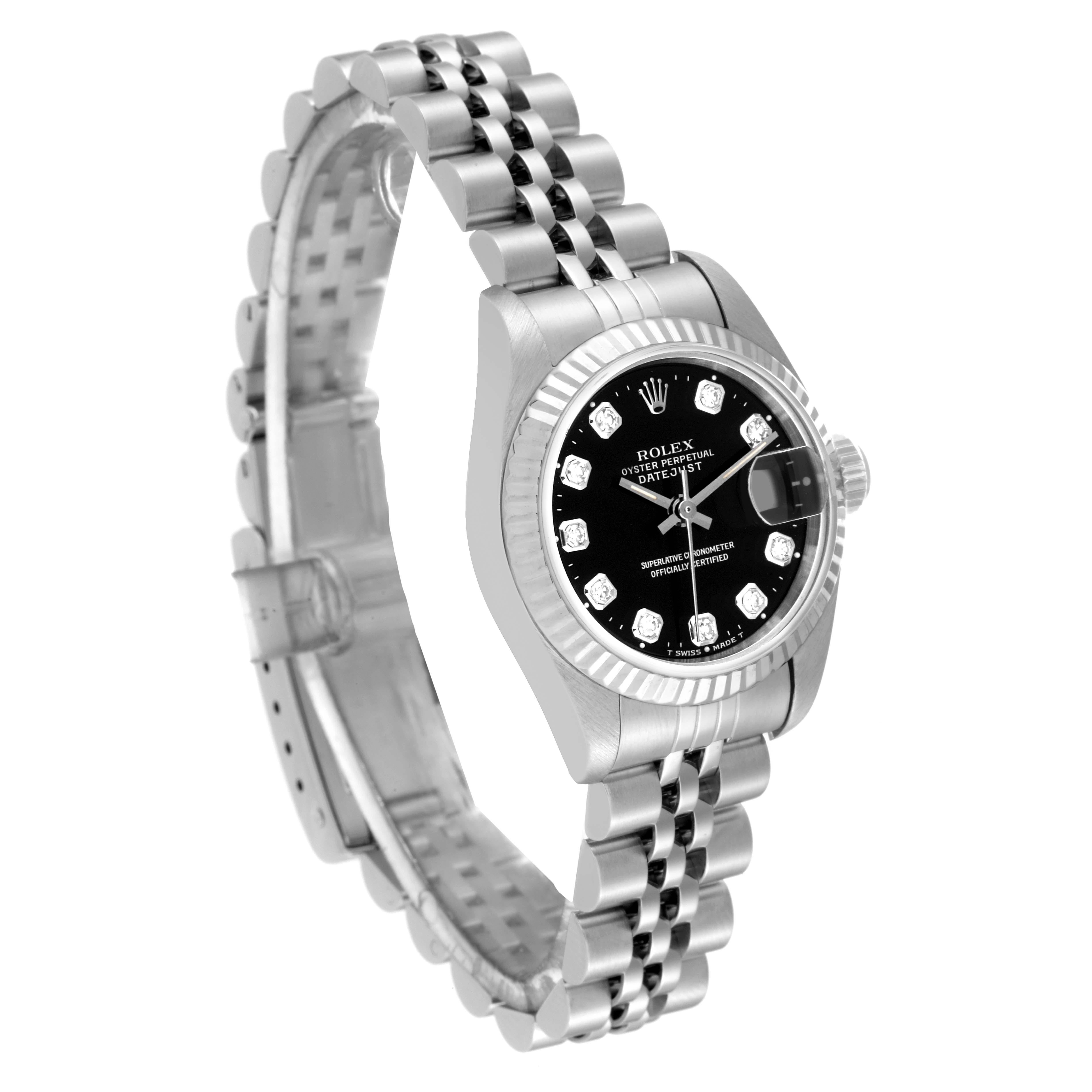 Rolex Datejust Steel White Gold Black Diamond Dial Ladies Watch 69174 In Excellent Condition In Atlanta, GA