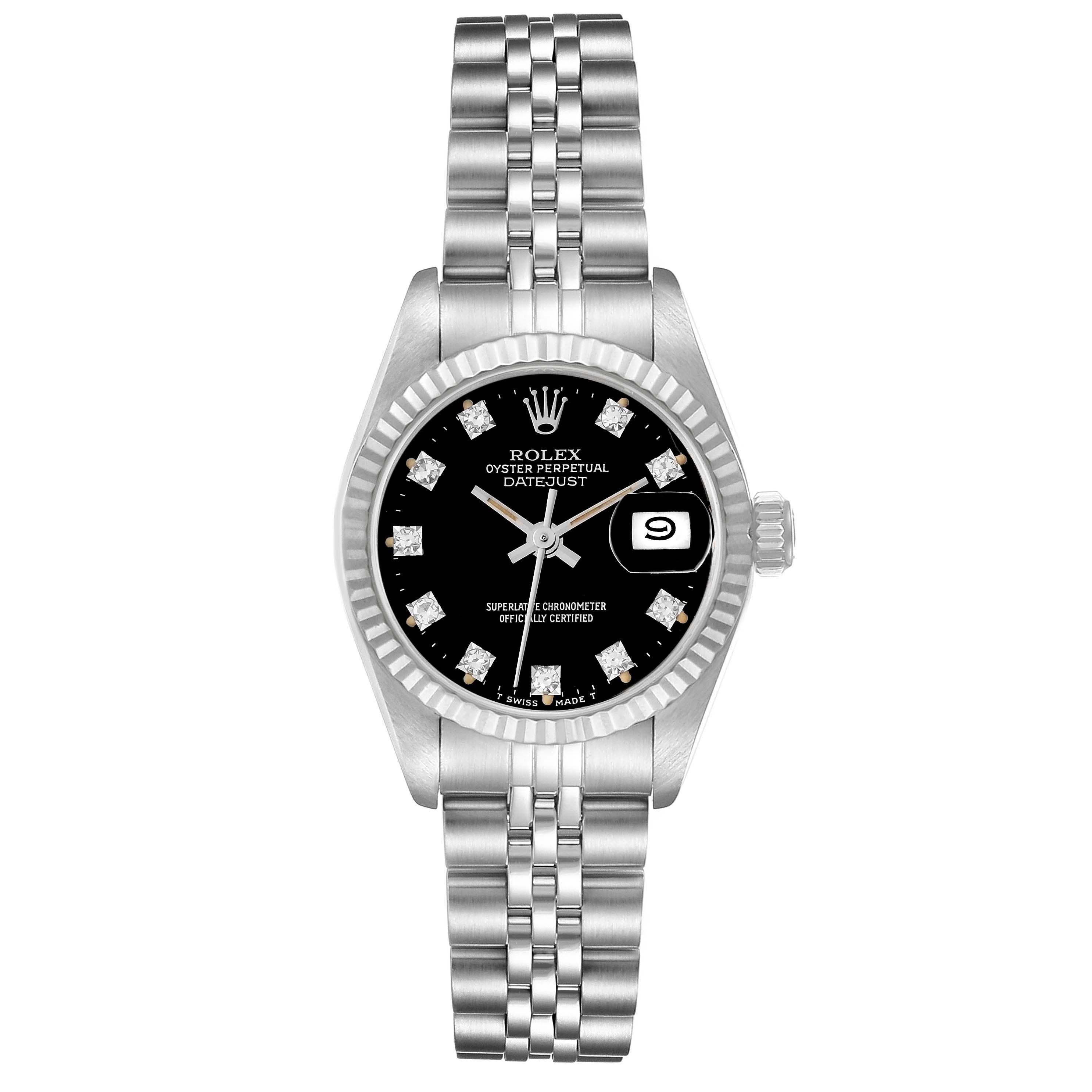 Rolex Montre Datejust en acier et or blanc avec cadran en diamants noirs, pour femmes 69174 Excellent état à Atlanta, GA