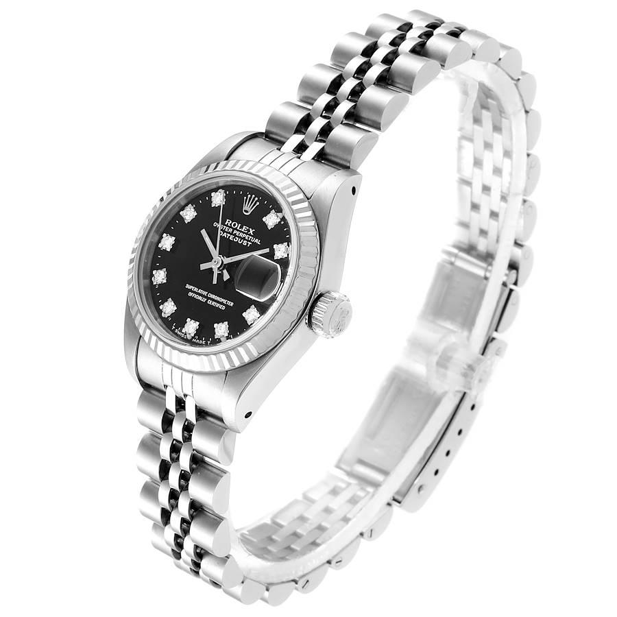 Women's Rolex Datejust Steel White Gold Black Diamond Dial Ladies Watch 69174 For Sale