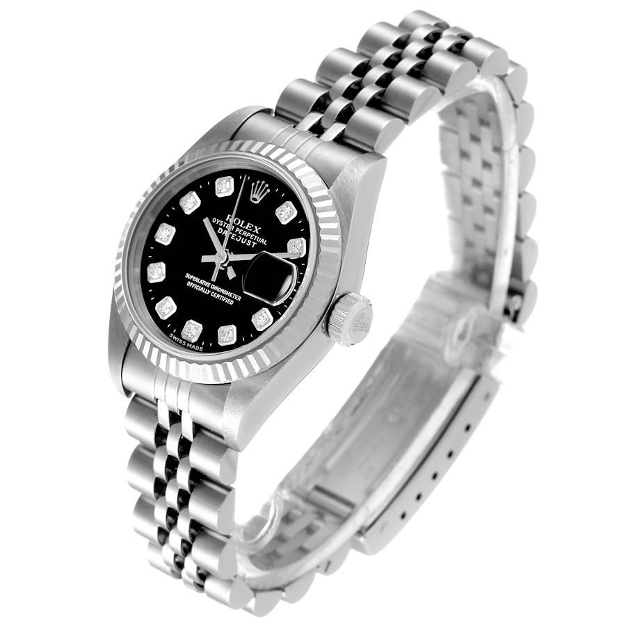 Rolex Datejust Damenuhr aus Stahl und Weißgold mit schwarzem Diamant-Zifferblatt 69174 im Angebot 1
