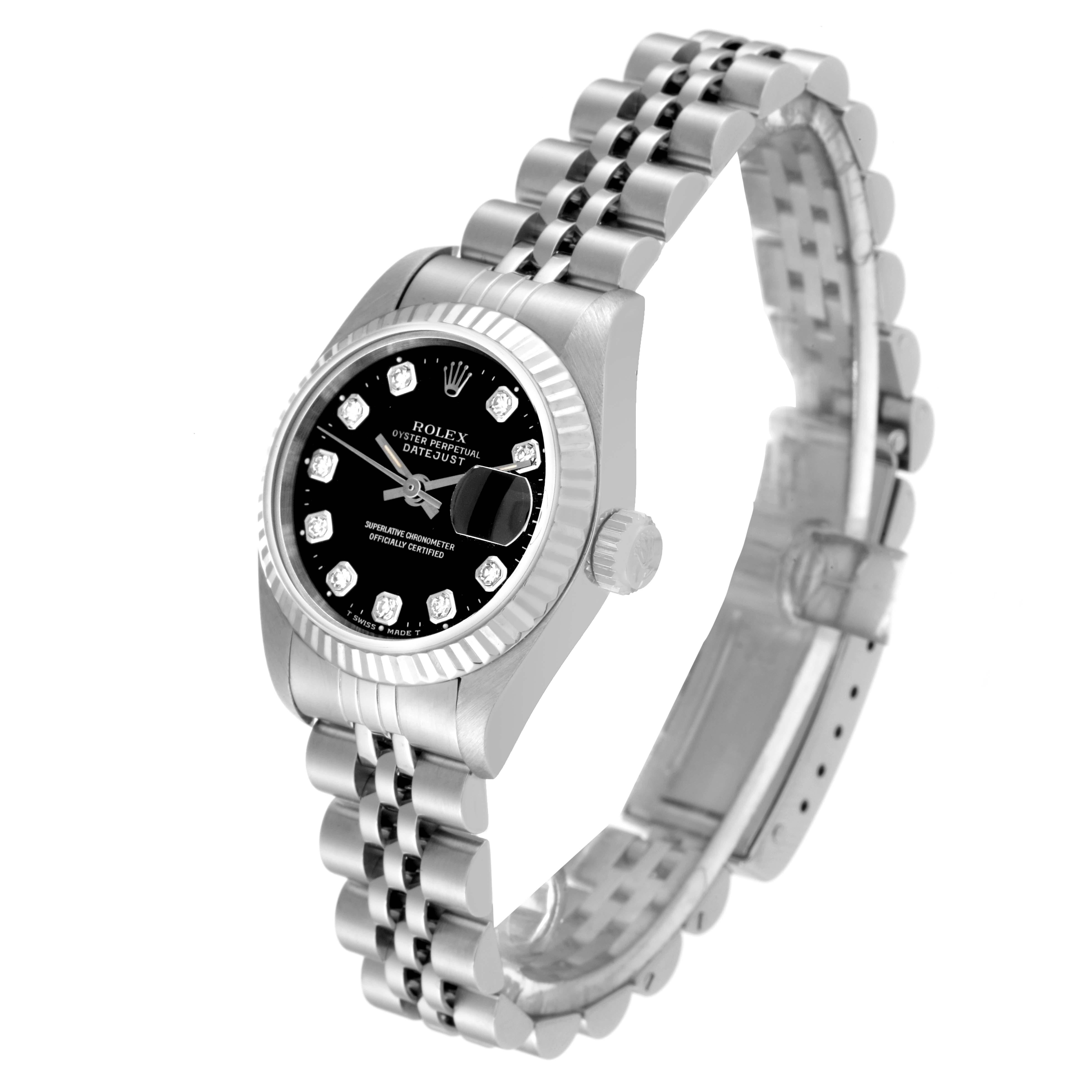 Women's Rolex Datejust Steel White Gold Black Diamond Dial Ladies Watch 69174