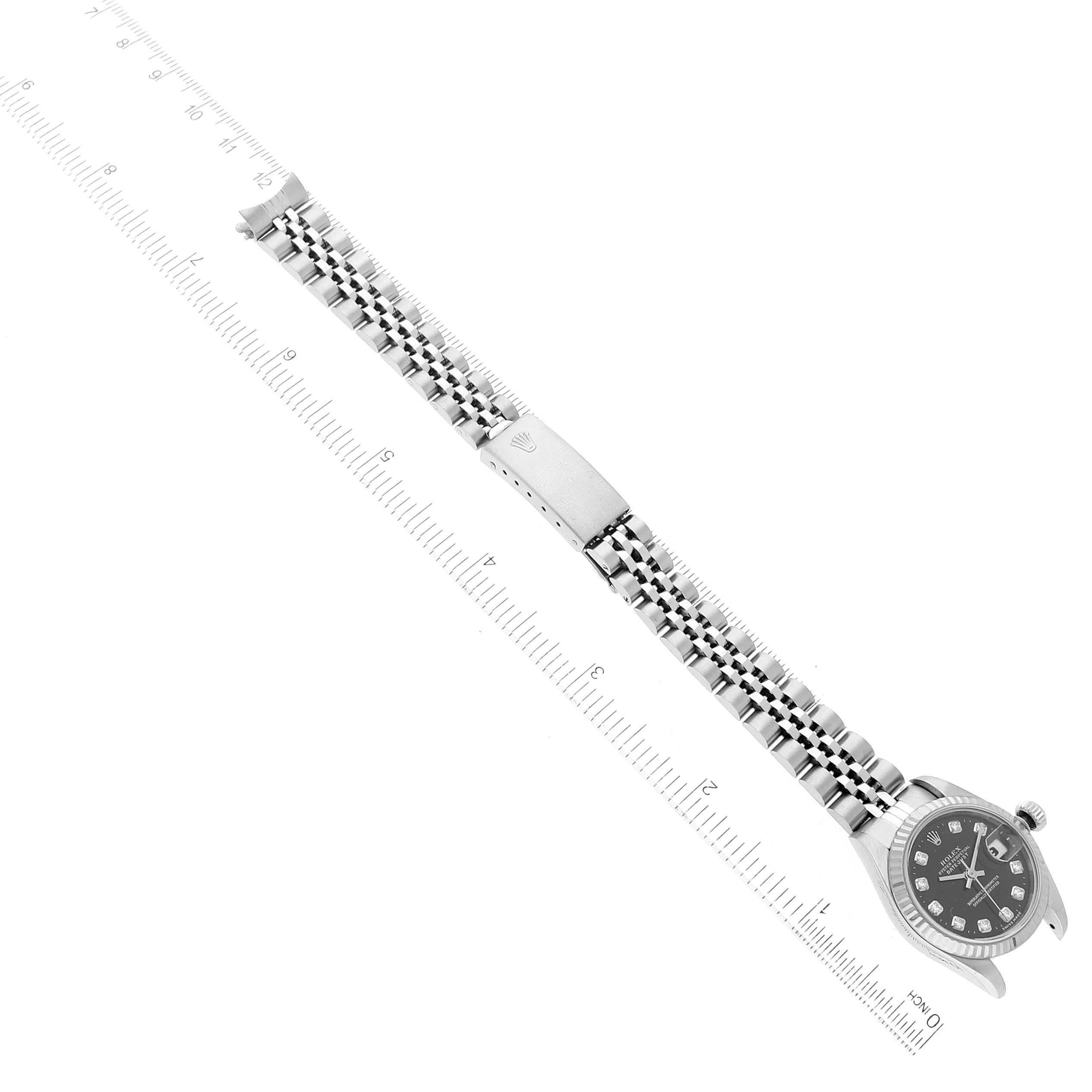 Women's Rolex Datejust Steel White Gold Black Diamond Dial Ladies Watch 69174