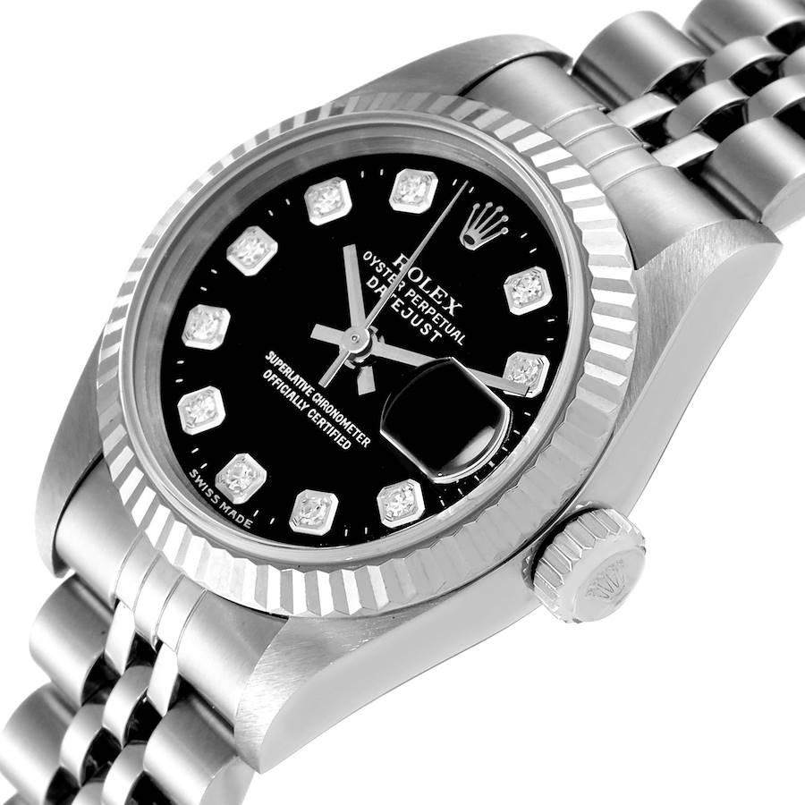 Rolex Datejust Damenuhr aus Stahl und Weißgold mit schwarzem Diamant-Zifferblatt 69174 im Angebot 2