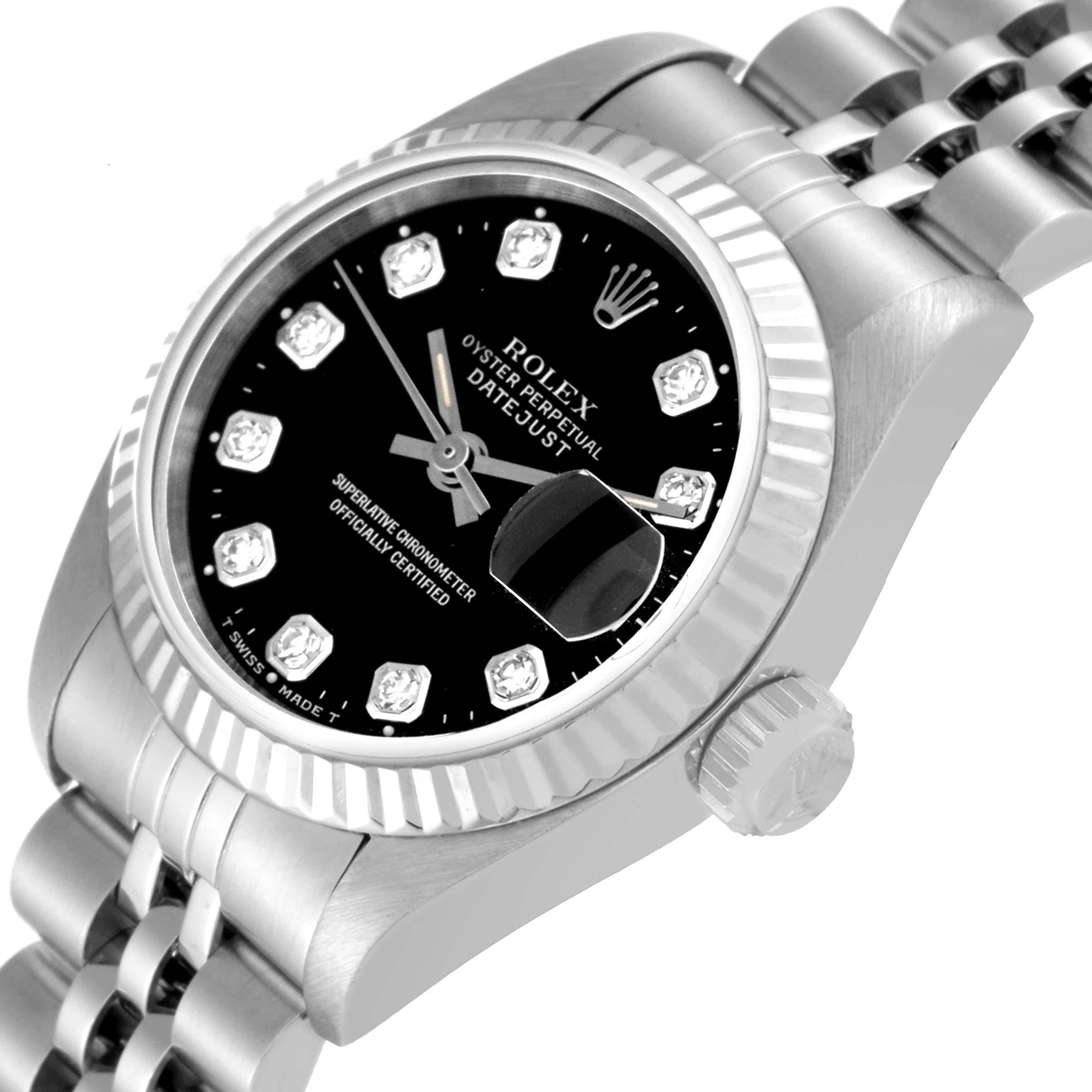 Rolex Datejust Steel White Gold Black Diamond Dial Ladies Watch 69174 1