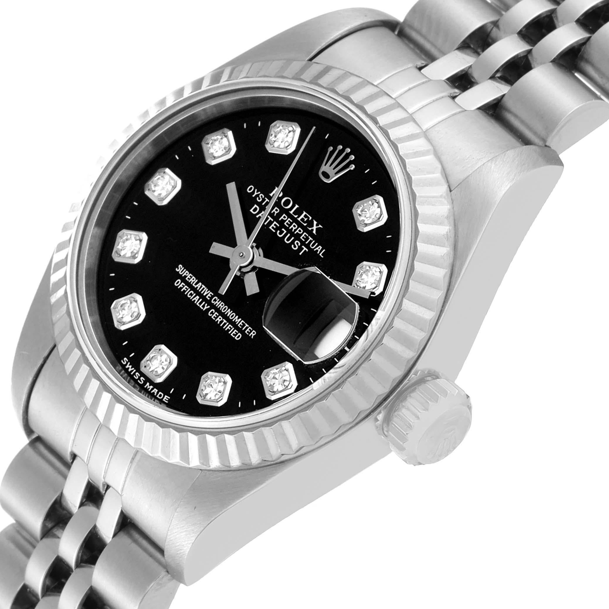 Rolex Datejust Steel White Gold Black Diamond Dial Ladies Watch 69174 2