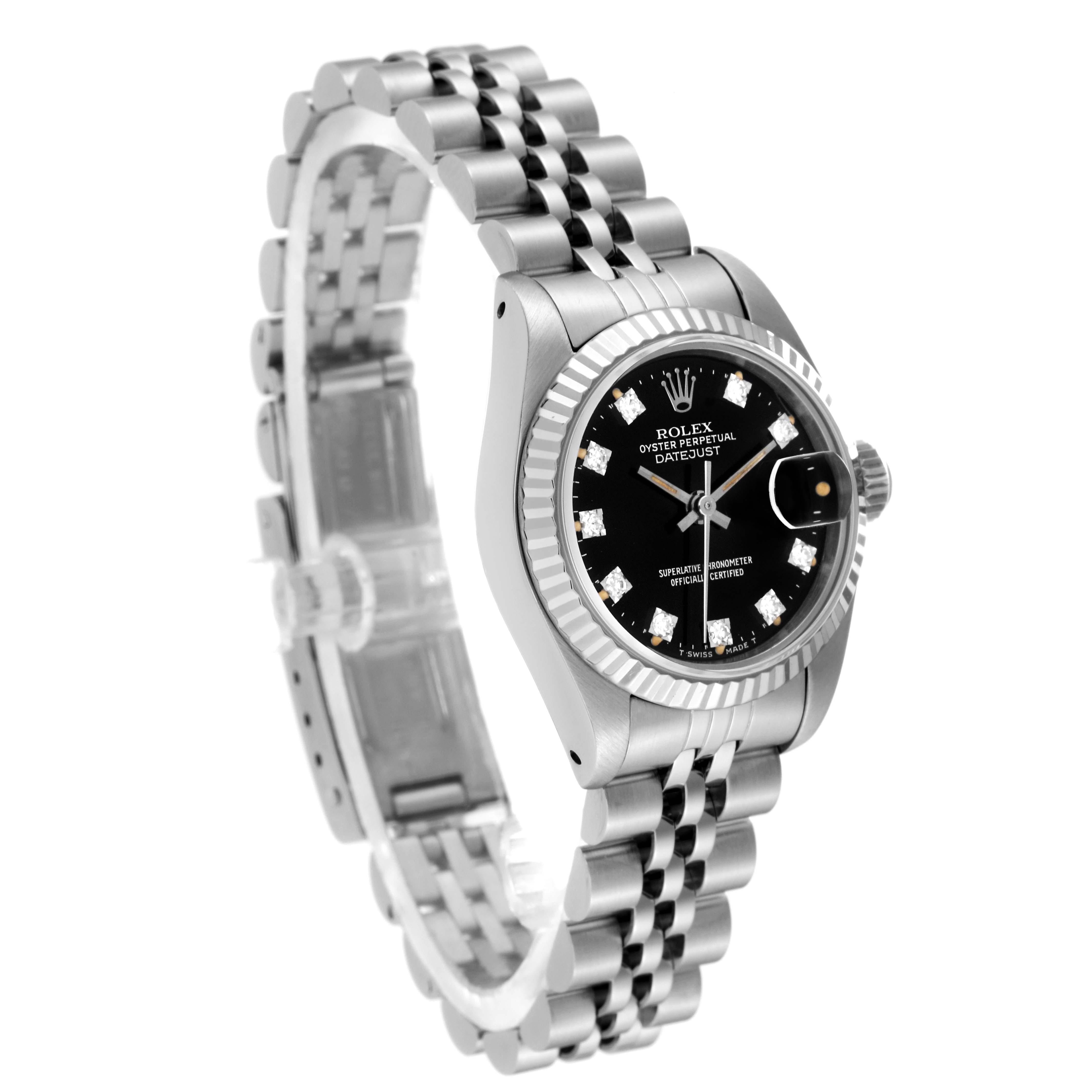 Rolex Datejust Steel White Gold Black Diamond Dial Ladies Watch 69174 2