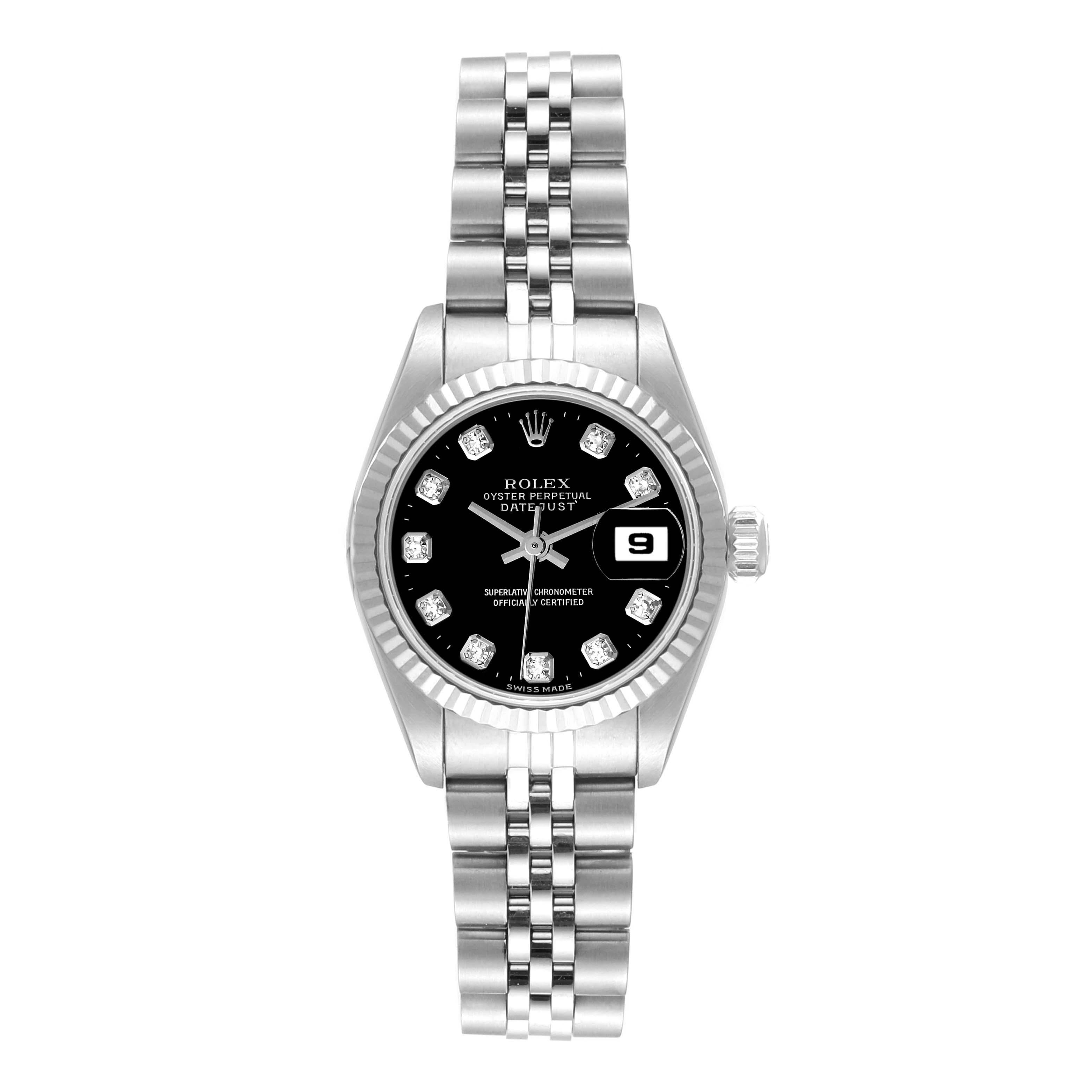 Rolex Datejust Steel White Gold Black Diamond Dial Ladies Watch 69174 5