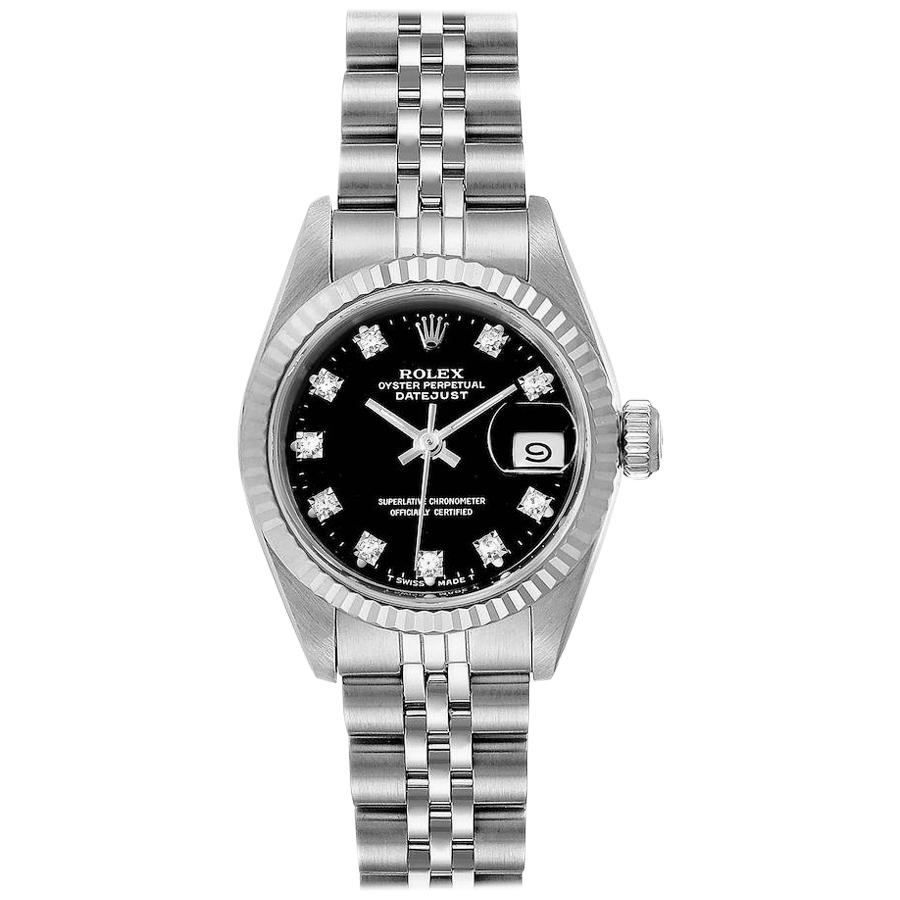 Rolex Datejust Steel White Gold Black Diamond Dial Ladies Watch 69174 For Sale