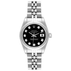 Rolex Datejust Steel White Gold Black Diamond Dial Ladies Watch 69174