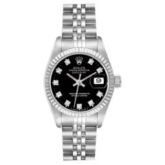 Rolex Datejust Steel White Gold Black Diamond Dial Ladies Watch 69174