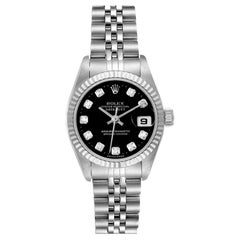 Rolex Datejust Steel White Gold Black Diamond Dial Ladies Watch 69174