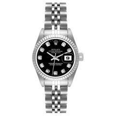 Rolex Datejust Steel White Gold Black Diamond Dial Ladies Watch 69174