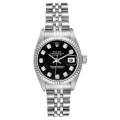 Rolex Datejust Damenuhr aus Stahl und Weißgold mit schwarzem Diamant-Zifferblatt 69174