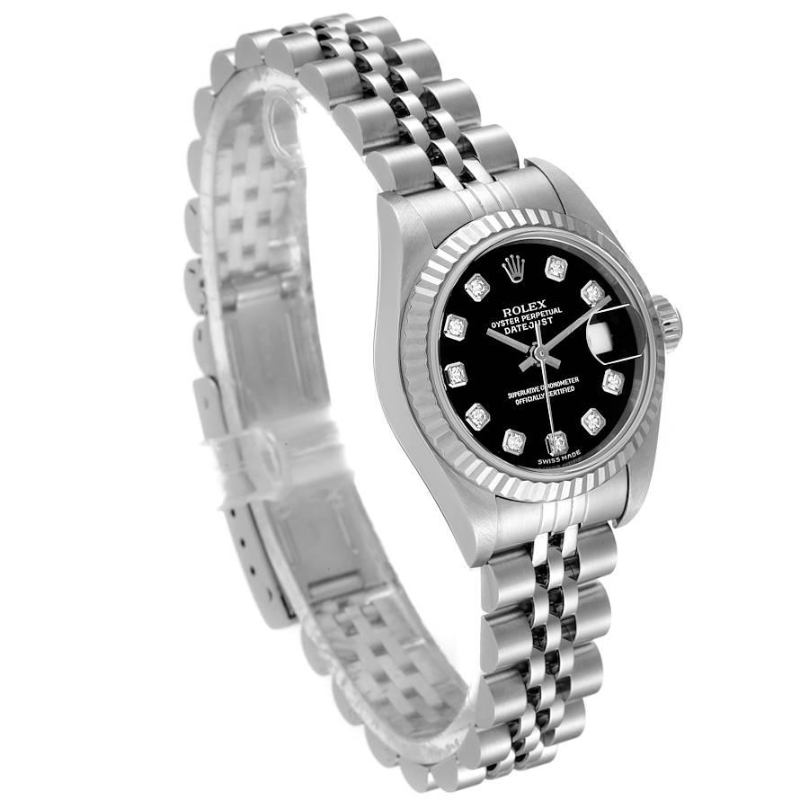 Rolex Datejust Steel White Gold Black Diamond Dial Ladies Watch 79174 In Excellent Condition For Sale In Atlanta, GA