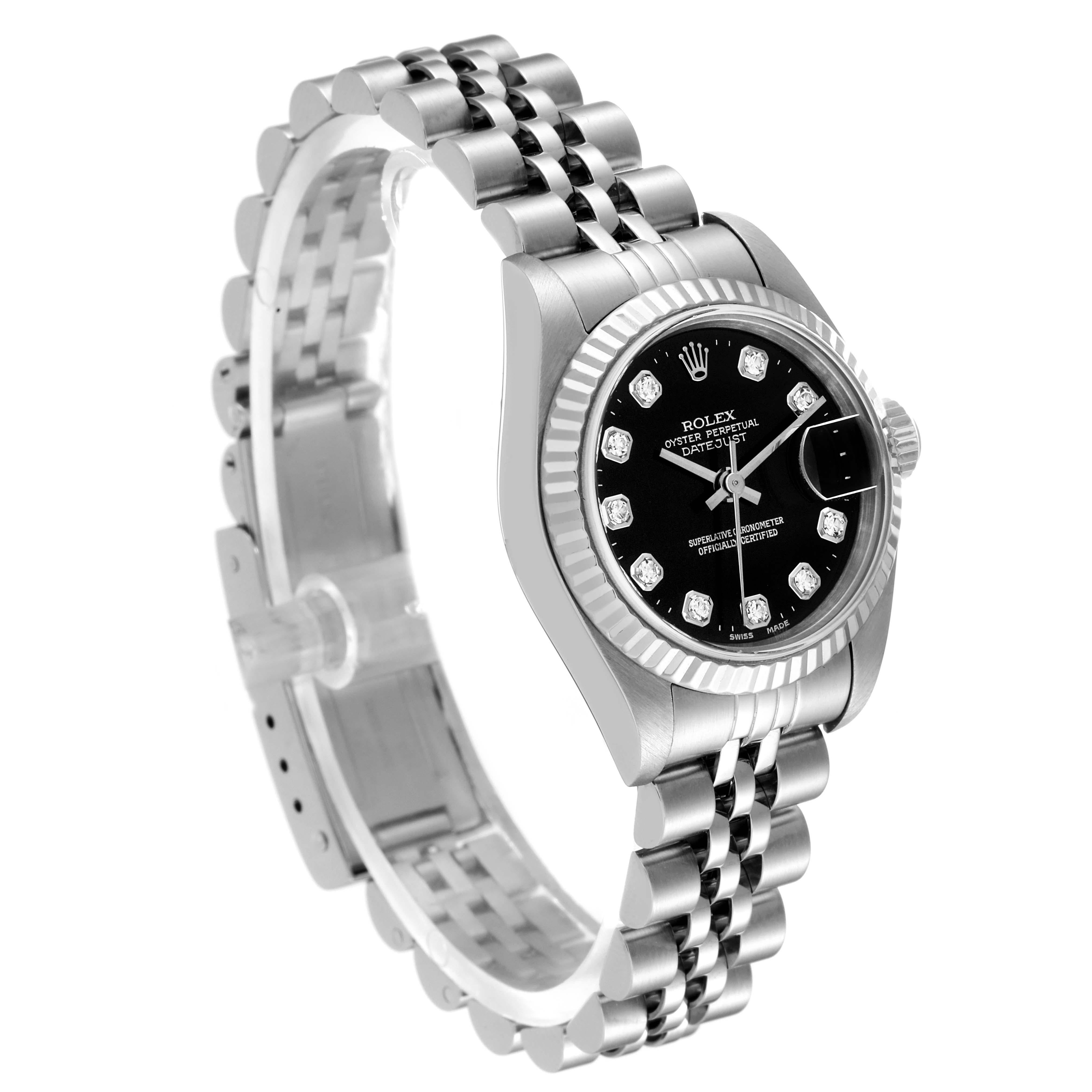 Rolex Datejust Steel White Gold Black Diamond Dial Ladies Watch 79174 In Excellent Condition In Atlanta, GA
