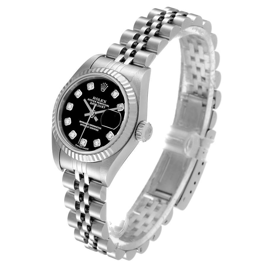 Women's Rolex Datejust Steel White Gold Black Diamond Dial Ladies Watch 79174 For Sale