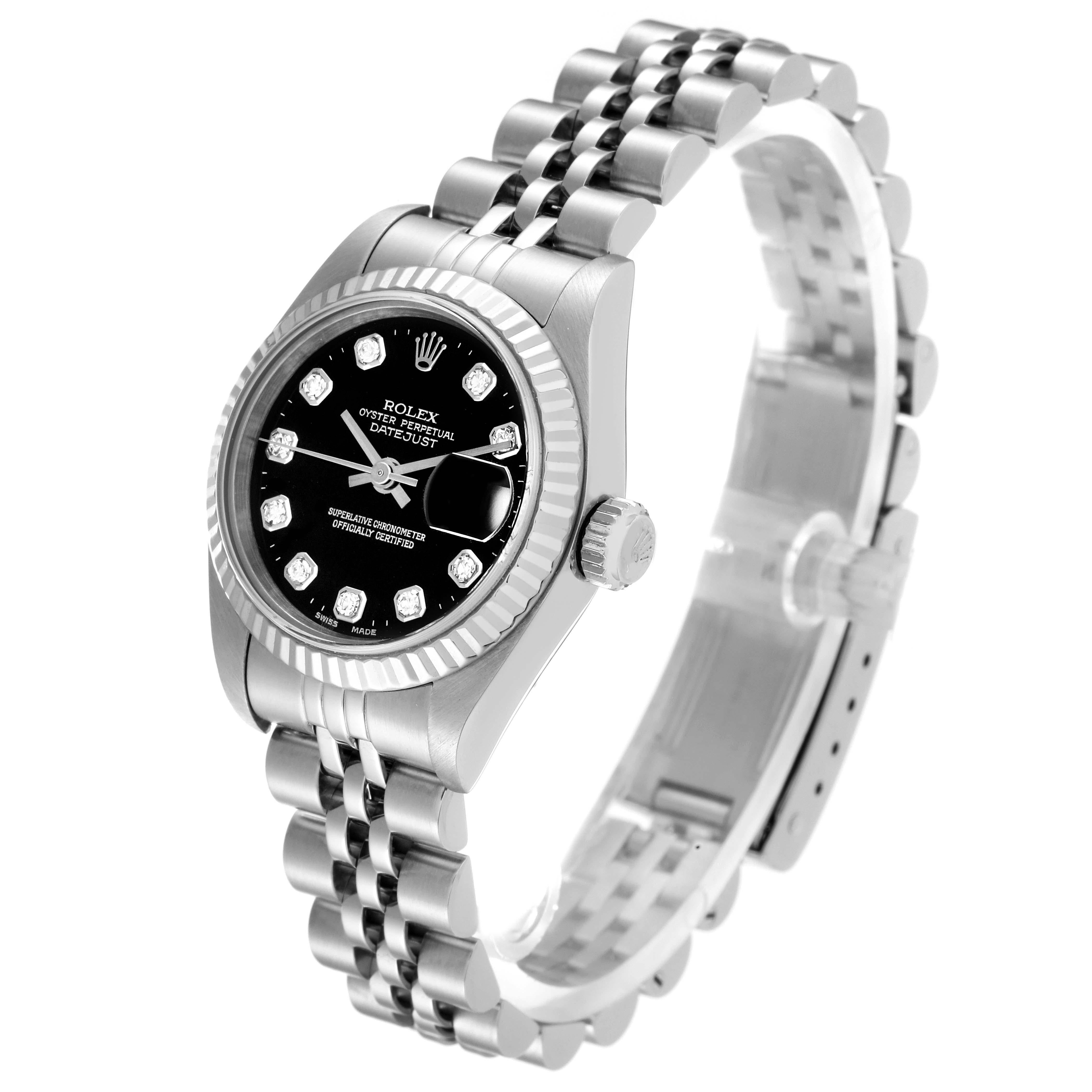 Women's Rolex Datejust Steel White Gold Black Diamond Dial Ladies Watch 79174