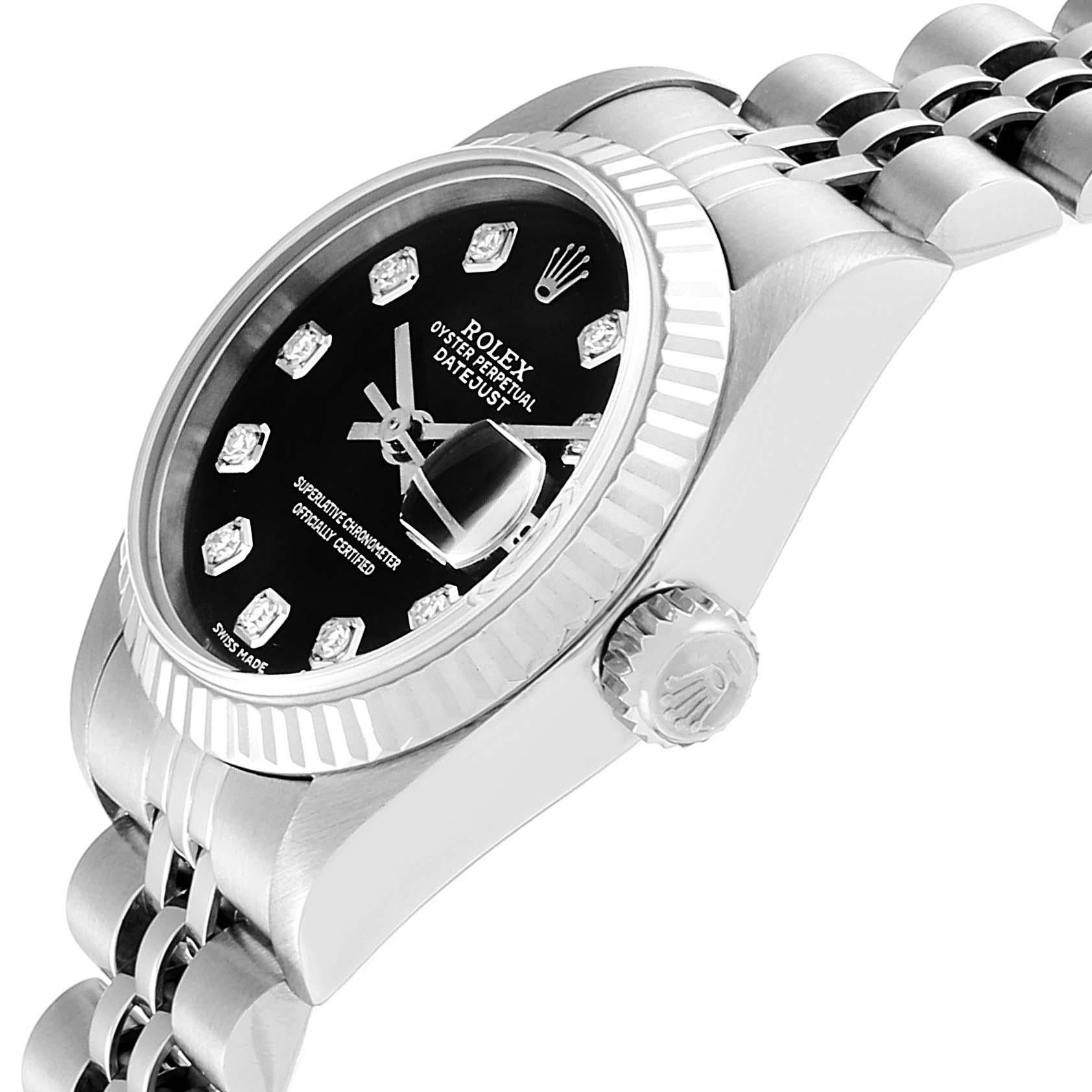 Women's Rolex Datejust Steel White Gold Black Diamond Dial Ladies Watch 79174 For Sale
