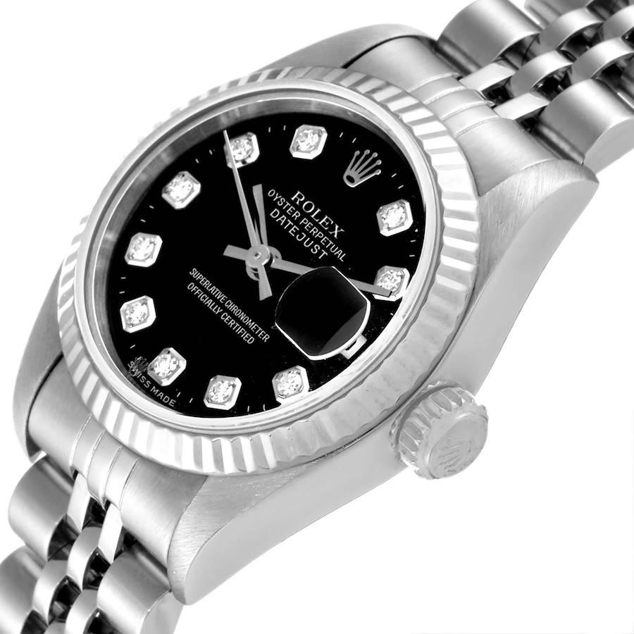 Women's Rolex Datejust Steel White Gold Black Diamond Dial Ladies Watch 79174 For Sale