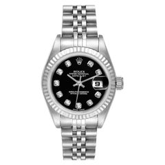 Rolex Datejust Steel White Gold Black Diamond Dial Ladies Watch 79174