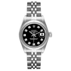 Rolex Datejust Steel White Gold Black Diamond Dial Ladies Watch 79174