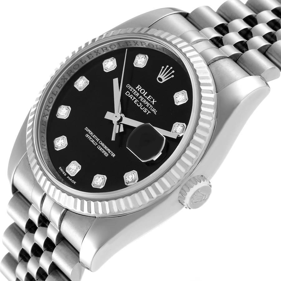 Rolex Datejust Steel White Gold Black Diamond Dial Mens Watch 116234 In Excellent Condition In Atlanta, GA
