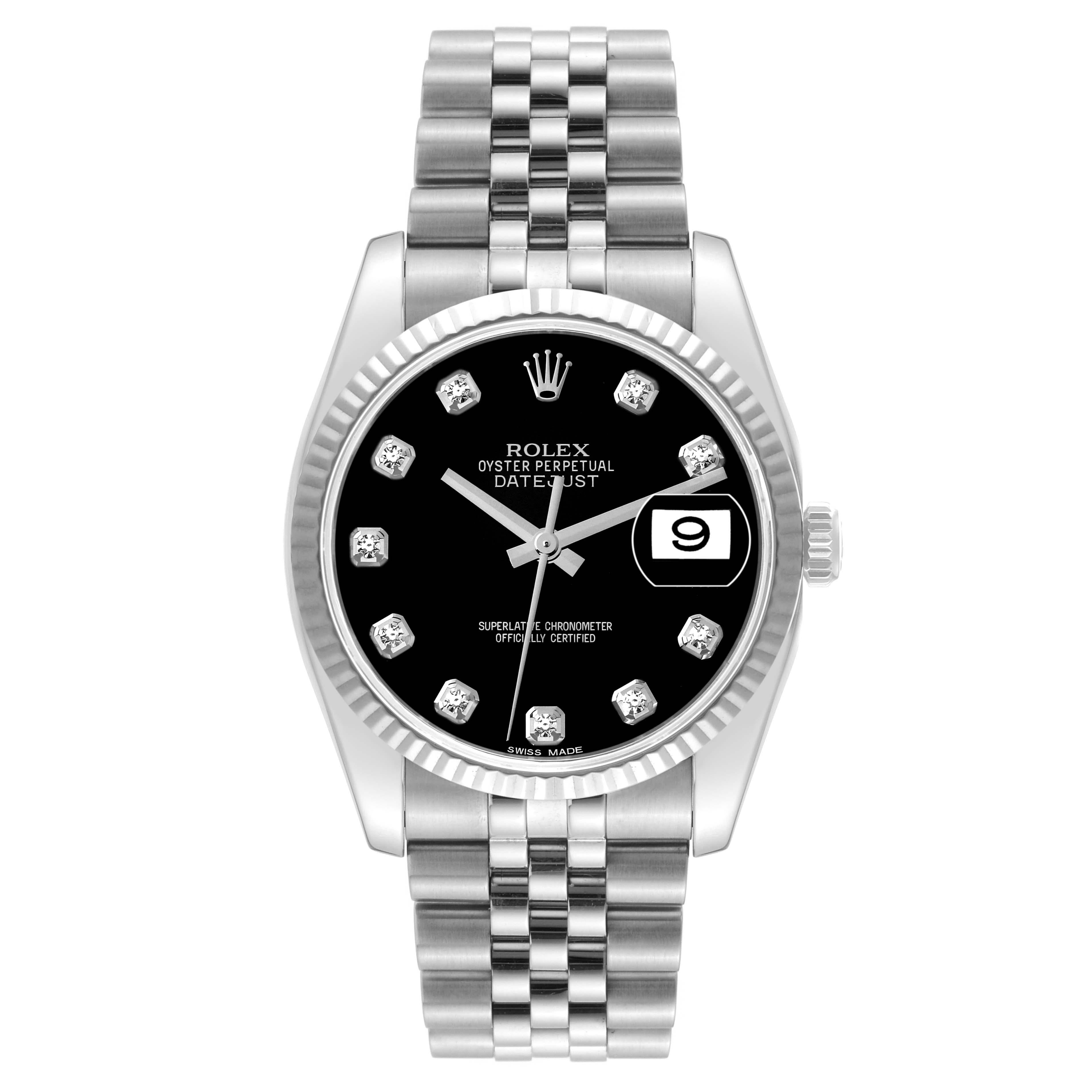 Rolex Datejust Steel White Gold Black Diamond Dial Mens Watch 116234 1