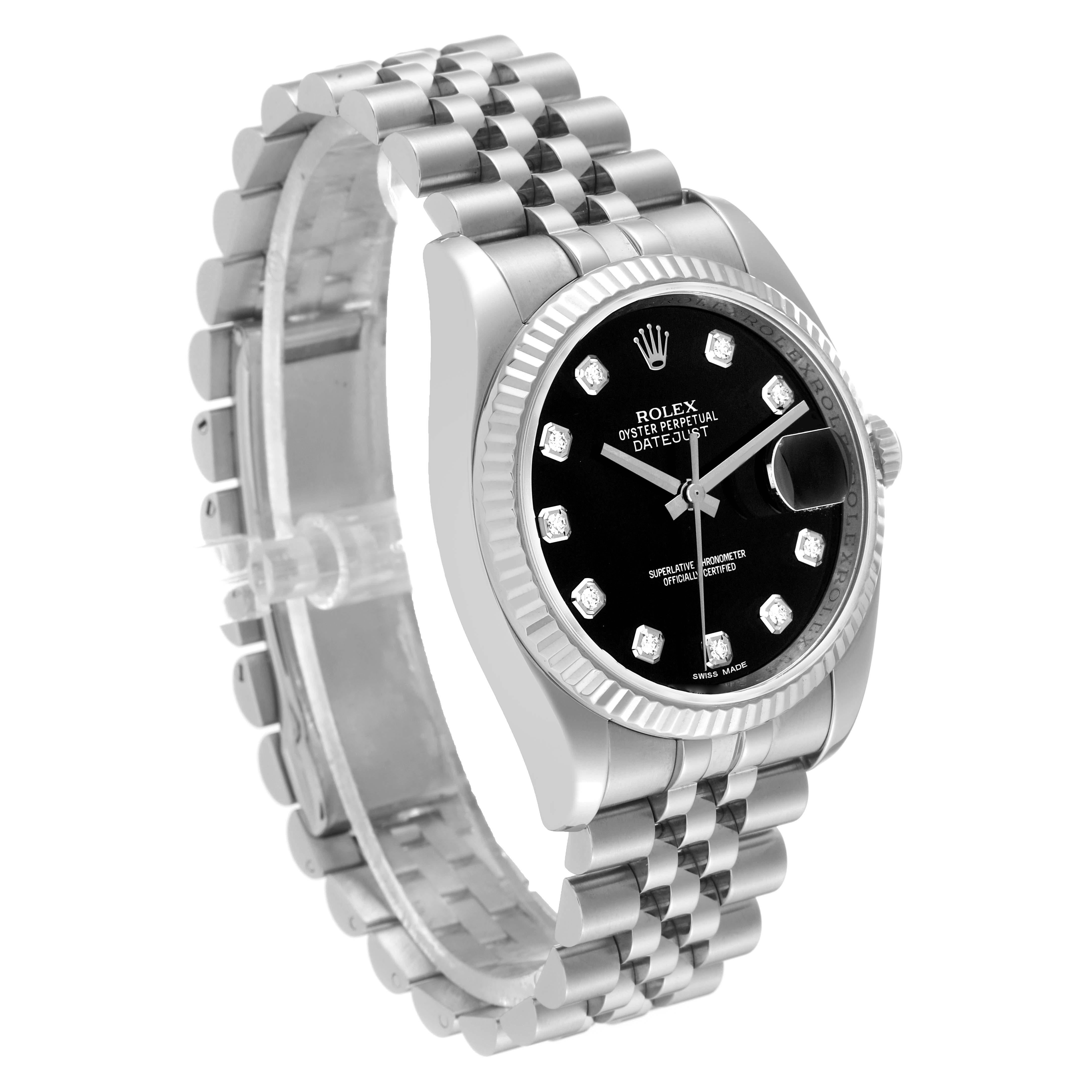 Rolex Datejust Steel White Gold Black Diamond Dial Mens Watch 116234 4