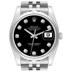 Rolex Datejust Steel White Gold Black Diamond Dial Mens Watch 116234