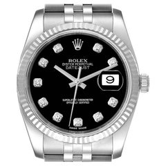 Rolex Datejust Steel White Gold Black Diamond Dial Mens Watch 116234