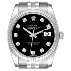 Rolex Datejust Steel White Gold Black Diamond Dial Mens Watch 116234