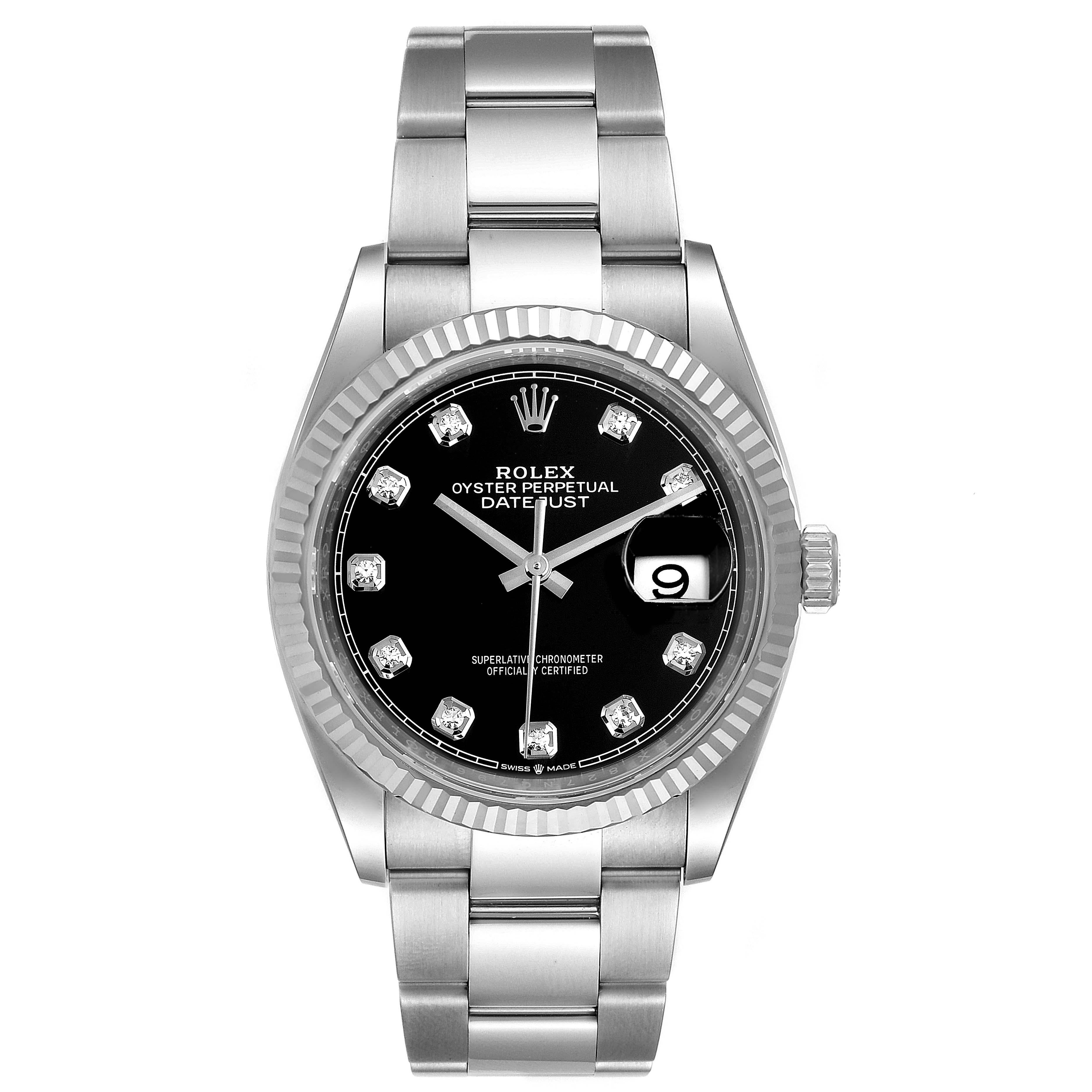 Rolex Datejust Steel White Gold Black Diamond Dial Men's Watch 126234 In Excellent Condition For Sale In Atlanta, GA