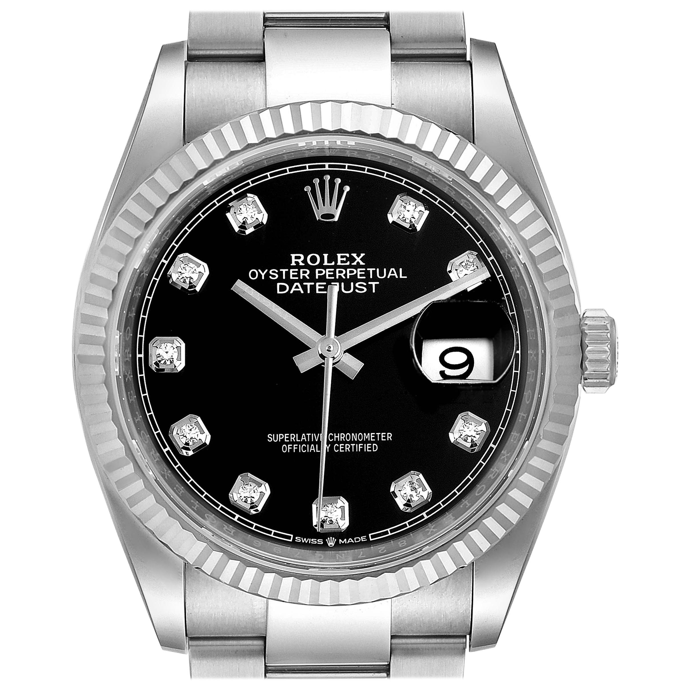 Rolex Datejust Steel White Gold Black Diamond Dial Men's Watch 126234 For Sale