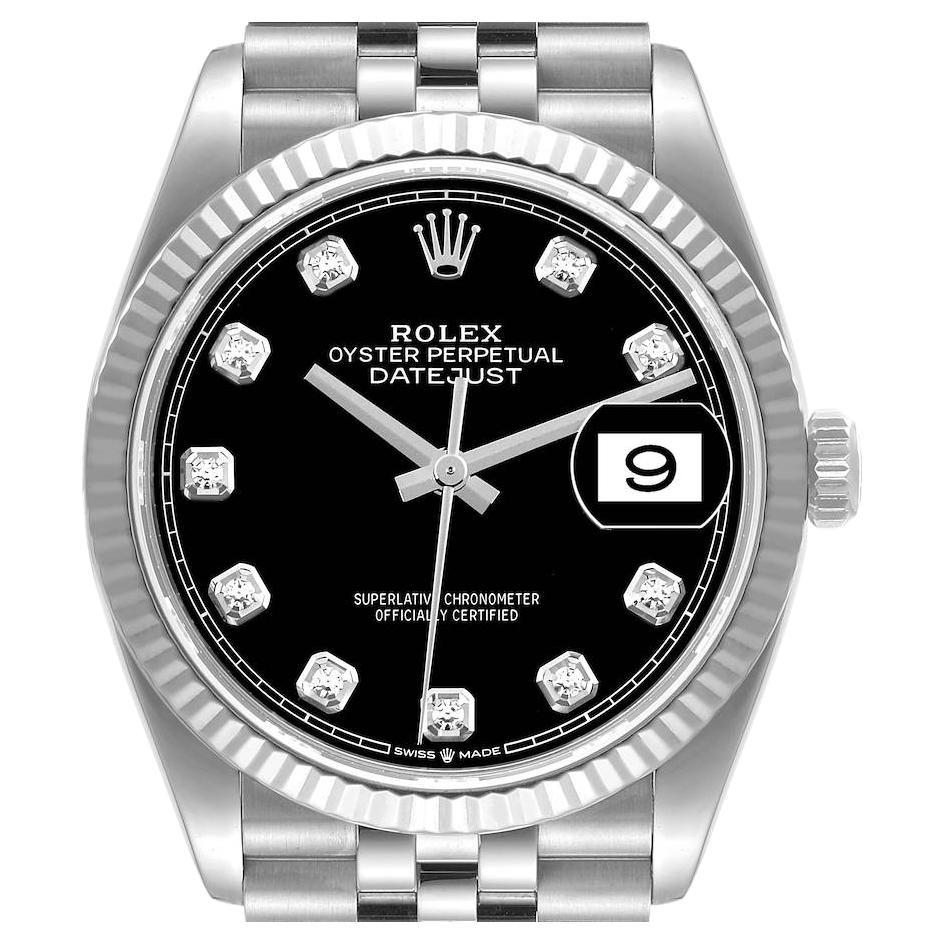 Rolex Datejust Steel White Gold Black Diamond Dial Mens Watch 126234