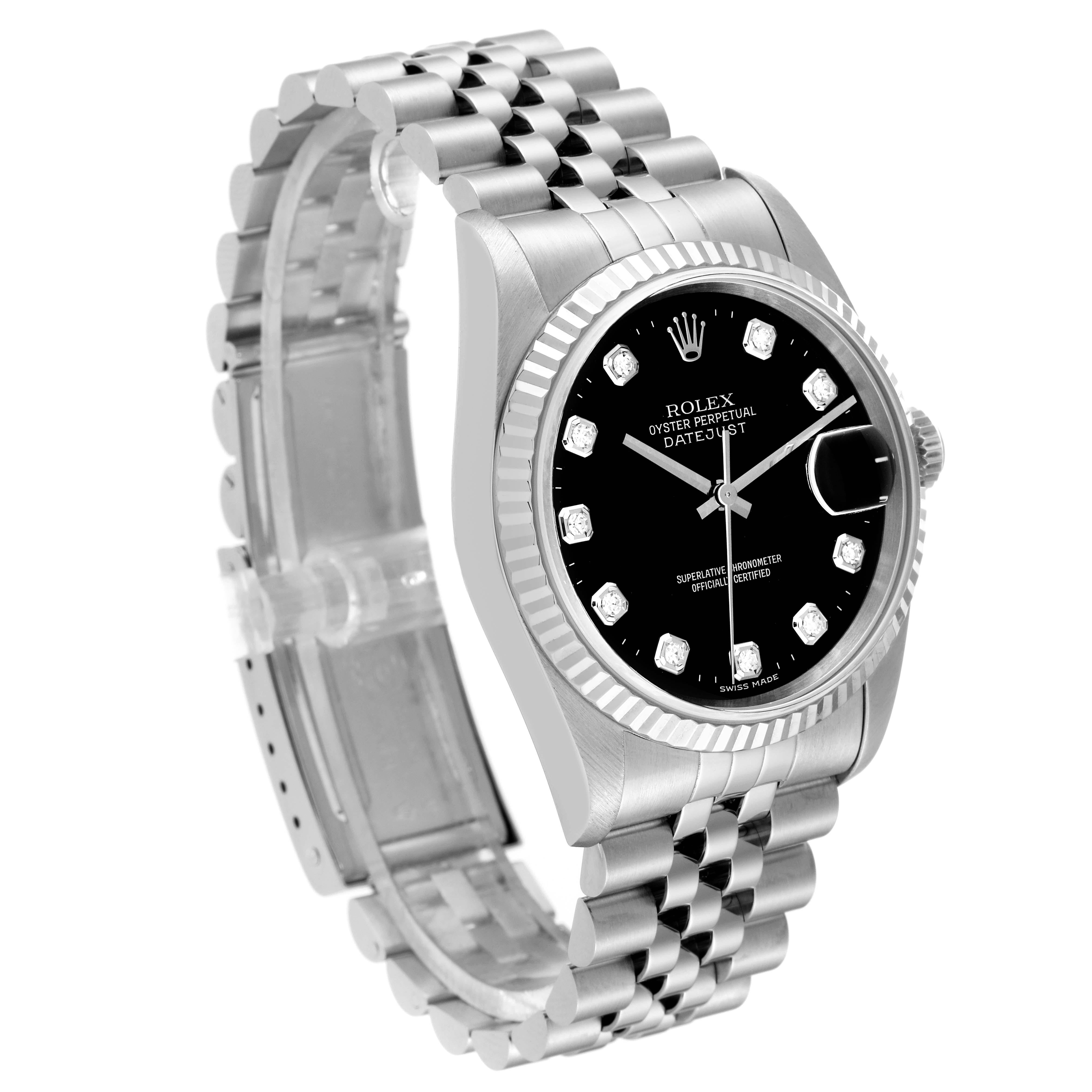 Rolex Datejust Steel White Gold Black Diamond Dial Mens Watch 16234 In Excellent Condition In Atlanta, GA