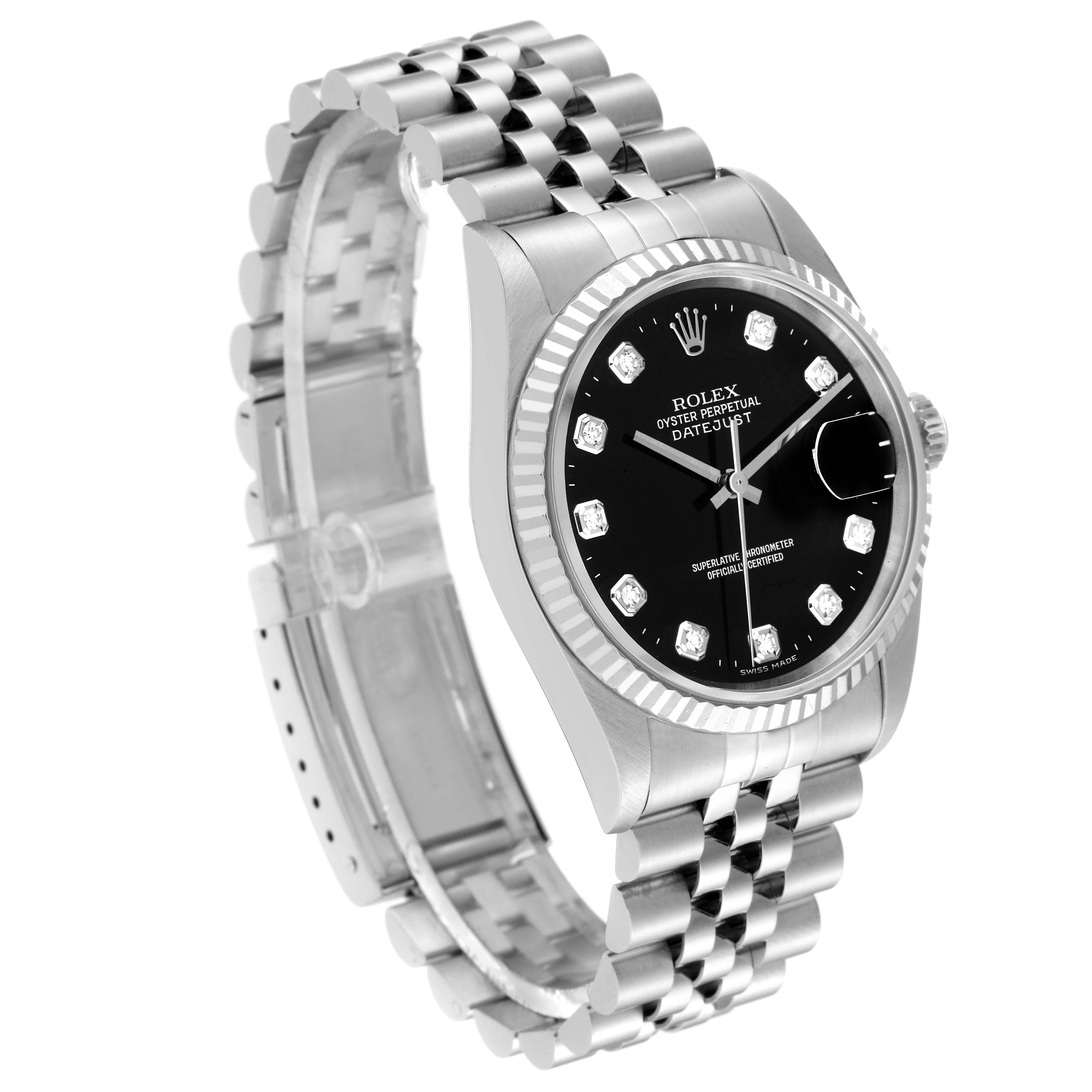 Rolex Datejust Steel White Gold Black Diamond Dial Mens Watch 16234 In Excellent Condition In Atlanta, GA