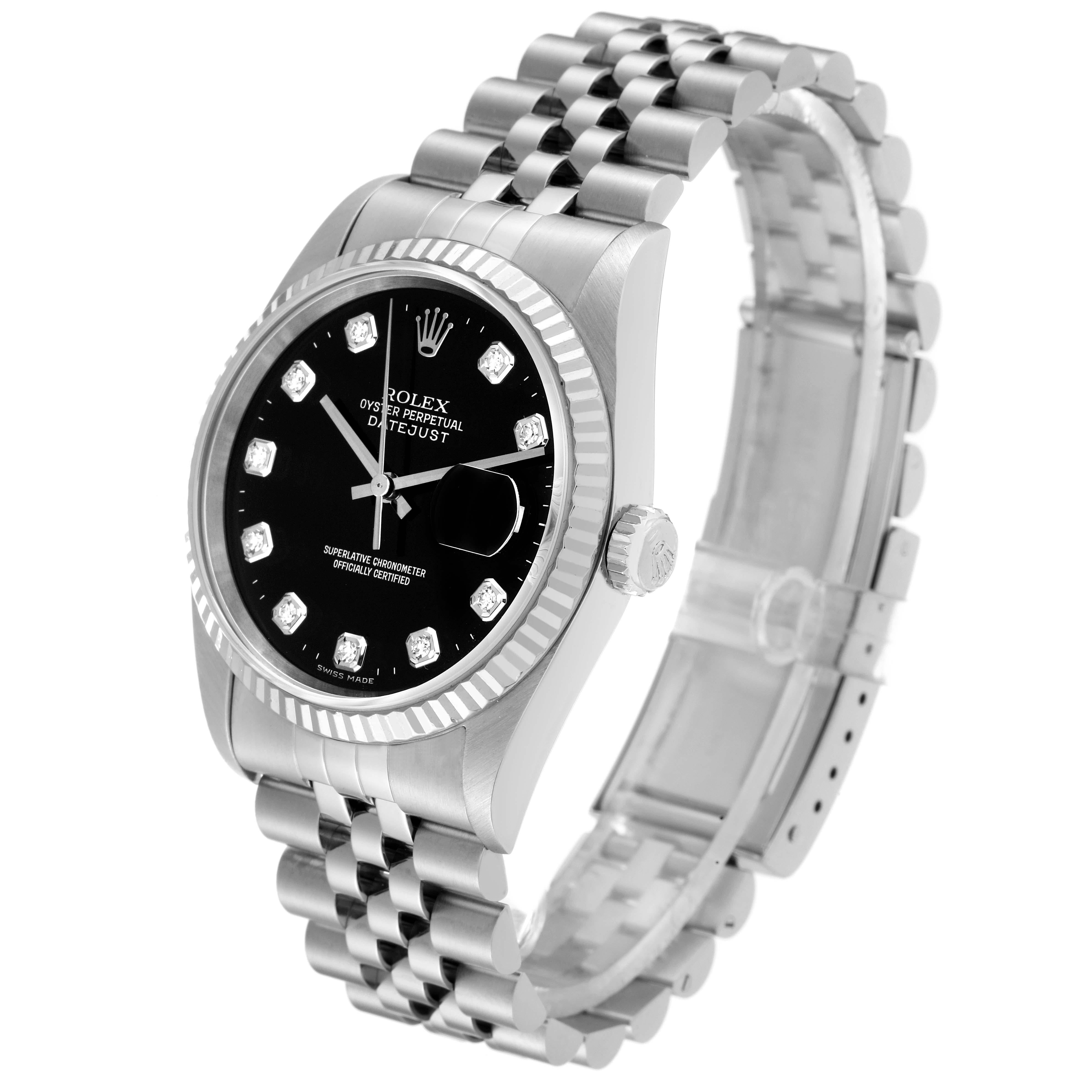 Men's Rolex Datejust Steel White Gold Black Diamond Dial Mens Watch 16234