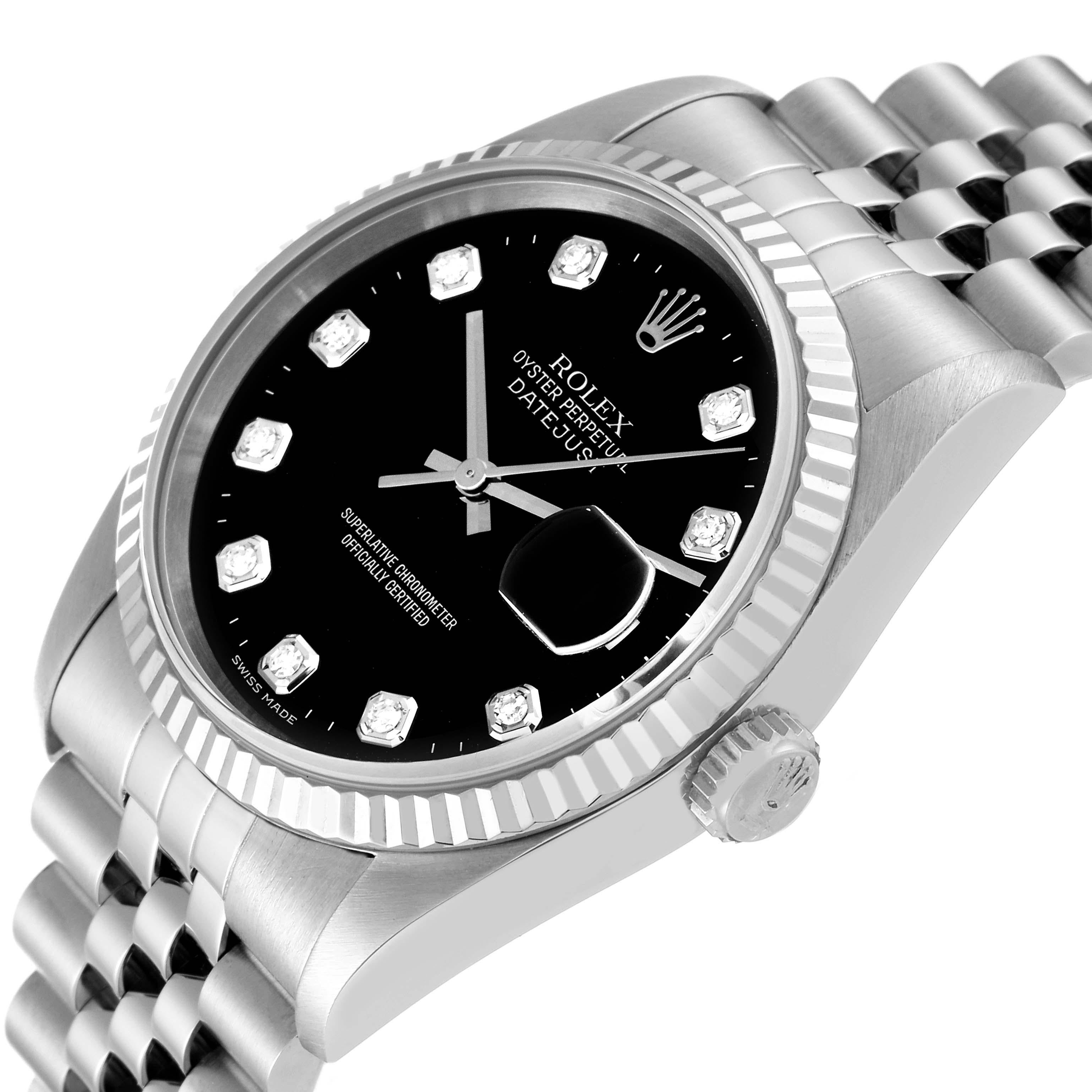 Rolex Datejust Steel White Gold Black Diamond Dial Mens Watch 16234 1