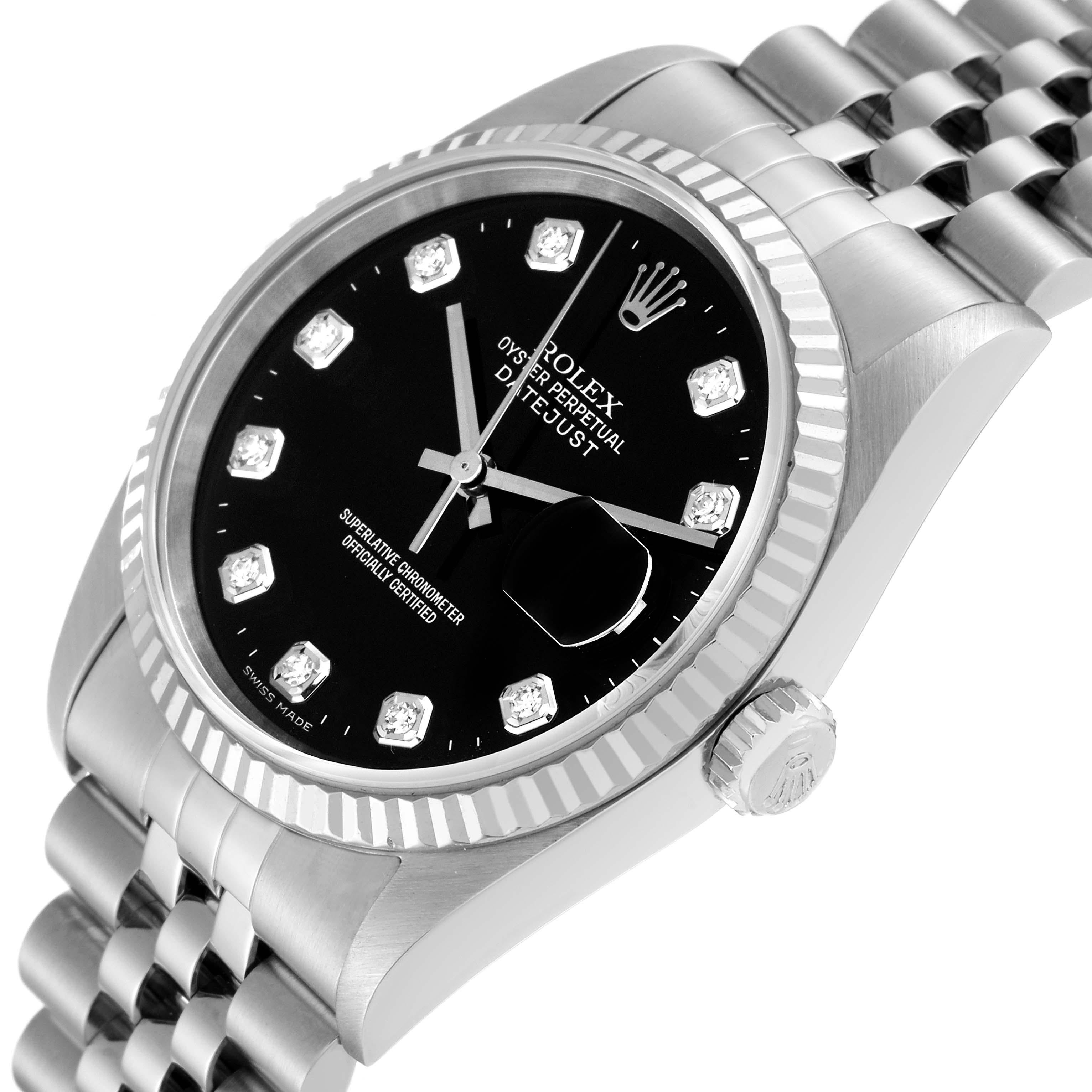 Rolex Datejust Steel White Gold Black Diamond Dial Mens Watch 16234 1