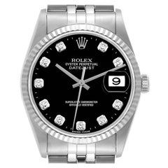 Rolex Datejust Steel White Gold Black Diamond Dial Mens Watch 16234