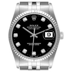 Rolex Datejust Steel White Gold Black Diamond Dial Mens Watch 16234