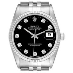 Rolex Datejust Steel White Gold Black Diamond Dial Mens Watch 16234