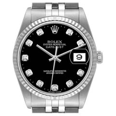 Rolex Datejust Steel White Gold Black Diamond Dial Mens Watch 16234